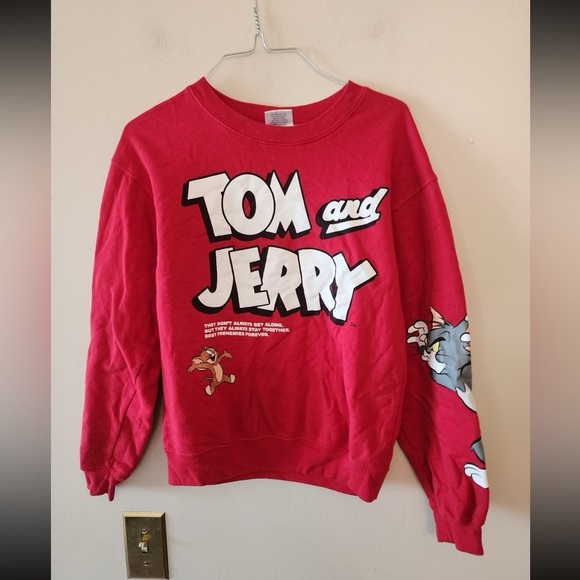 Sweaters - Tom And Jerry Sweatshirt Womens Large Red Long Sleeve Graphic Pullover xs